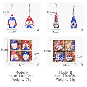 Detailed dimension guide for Independence Day wooden gnome hanging ornaments in gift box