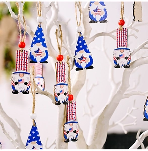 Detail of Independence Day wooden gnomes with red, white, and blue stars and stripes