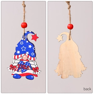 Patriotic wooden USA gnome ornament with stars, stripes, and rustic twine hanger