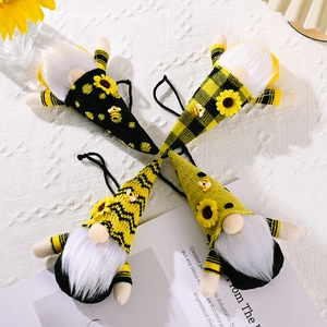 Lot de 4 pendentifs nains en tricot thème abeille avec tournesols pour décoration