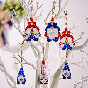 Patriotic 4th of July wooden gnome ornaments set with red white and blue stars