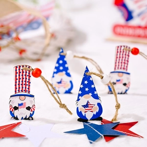 Patriotic July 4th wooden gnome hanging ornaments with star and stripe patterns