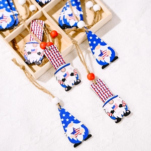 American Independence Day wooden gnome hanging ornaments in red white and blue with stars