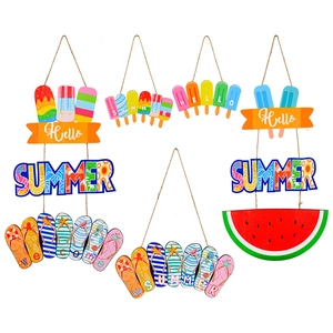 Summer beach theme wooden hanging ornaments set with popsicle and watermelon designs