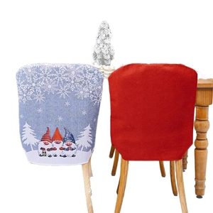 Christmas gnome chair covers with blue cartoon patterns and red festive chair decorations