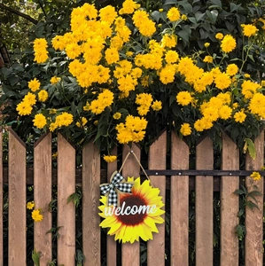 Panneau de bienvenue tournesol 12 pouces en bois avec nœud à carreaux pour décoration