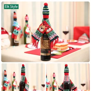 Set de décoration de bouteille de Noël avec bonnet tricoté et écharpe motif renne