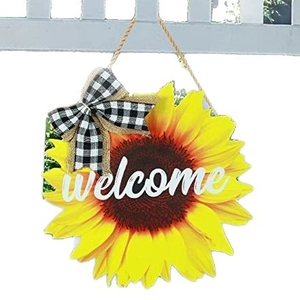 Plaque de bienvenue tournesol en bois de 12 pouces avec nœud pour décor de porte