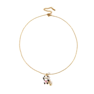 Collana con ciondolo panda carino con zircone a cuore rosa e smalto nero su catena oro