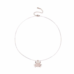 Vue macro détaillée du pendentif crabe en or rose avec zircons et chaîne en acier S.Steel