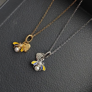 Collana Pendente Cuore Ape Ali Smaltate Perla Artificial Sintetica Zircone Catena Clavicola In Acciaio Al Titanio Per Donna Gioielli Eleganti