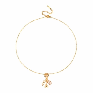 Collier en acier titane doré avec pendentifs tour Eiffel appareil photo et lunettes