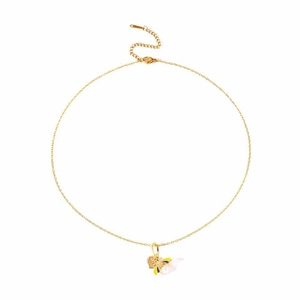 Collana dorata con ciondolo a cuore ape, dettagli in smalto e una perla tonda