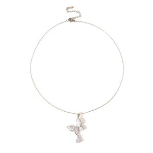Elegant titanium steel necklace featuring a hollow butterfly pendant and teardrop zircon