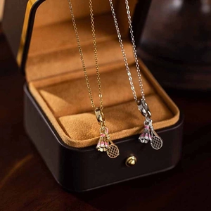 Badminton Racket Shuttlecock Pendant Necklace Titanium Steel Copper Enamel Dainty Clavicle Chain Sporty Fashion Women Gift