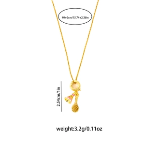 Detailed view of golden badminton racket necklace with 40+6cm chain length and measurements