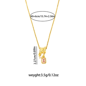 Detailed size specifications for gold tassel necklace with pink zircon pendant