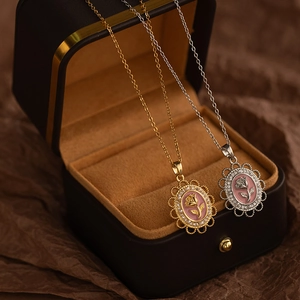 Vintage Rose Flower Pendant Necklace Stainless Steel Copper Enamel Jewelry French Romantic Clavicle Chain For Women