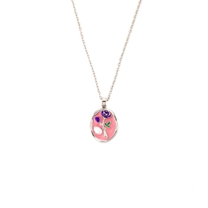 French vintage lavender flower pendant necklace with baroque pearl and silver steel chain