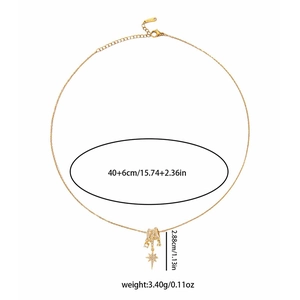 Detail showing dimensions of gold eight-pointed star necklace in titanium steel
