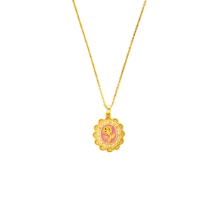 Elegant gold tulip pendant necklace with pink enamel and sparkling crystals for women