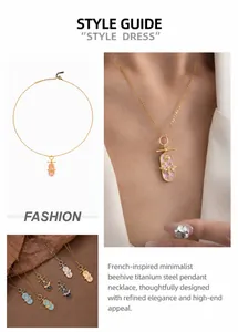 Detailed close-up of French style bee pendant necklace in various colors for women