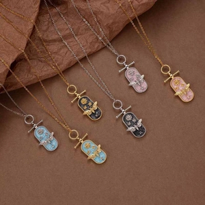 Vintage Bee Rose Pendant Necklace Titanium Steel Chain Copper Enamel Oval Medallion Elegant French Jewelry For Women