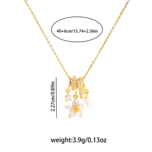 Detailed dimensions of five-petal flower necklace with zircon, pearl and chain size