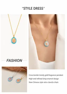Detail of tulip enamel necklace pendant with gold and silver chain options