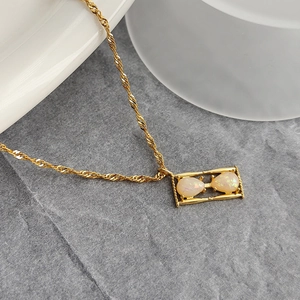 Elegante Collana Con Pendente A Clessidra Acciaio Inossidabile Placcato Oro Opale Sintetico Doppia Goccia Catena A Corda Gioielli