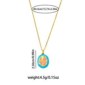 Detail view of gold-plated tulip necklace with enamel pendant showing precise measurements