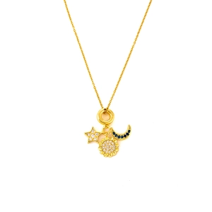 Chic gold necklace with celestial pendants featuring star moon and sun with zircon stones
