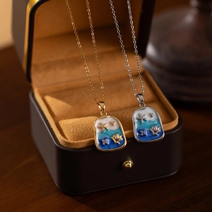 Starfish Shell Pendant Necklace Blue Ocean Enamel Titanium Steel Copper Rhinestone Sweet Style Jewelry For Women