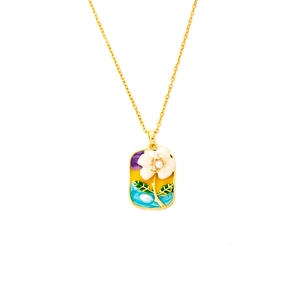 Französische Vintage Monet Garten Kette mit Blumenanhänger, Perlen und Emaille