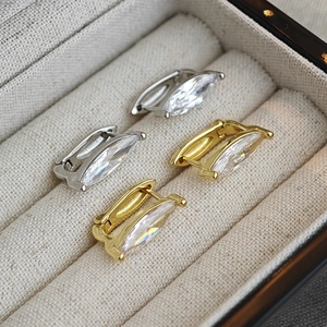 Boucles d'Oreilles Huggie En Zircone Cubique Marquise Laiton Plaqué Or Argent Bijoux De Mode Pour Femmes