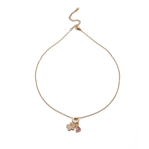 Collier doré avec pendentifs cœur et patte de chat sertis de zircons étincelants