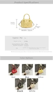 Detailed size parameters and color options for the quilted Boston bag with pearl chain