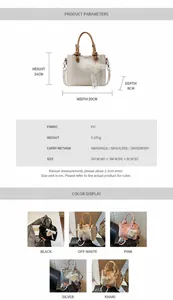 Detailed size diagram and specifications of PU leather mini bucket handbag with measurements
