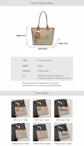 Size chart showing 40x27x12cm dimensions for the Paris embroidered canvas tote bag