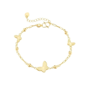 Bracelet papillon S925 doré exquis avec charms texturés et chaîne de réglage ajustable