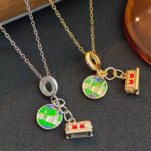 Collier À Pendentif Thème Voyage Émail Goutte Train Appareil Photo Avion Acier Inoxydable Cuivre Bijoux Femmes