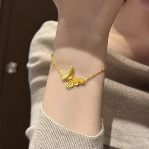 Butterfly Flower Bracelet Brushed Gold Plated Copper Asymmetric Vintage Elegant Luxury Fashion Wrist Jewelry For Women
