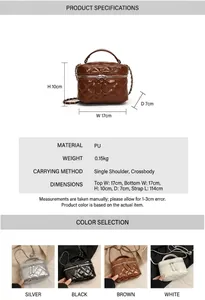Detailed size specifications for the quilted PU leather mini crossbody chain bag