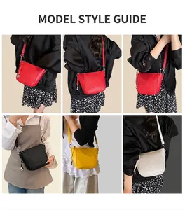 Litchi pattern crossbody bucket bags shown in red, black, yellow and beige colors