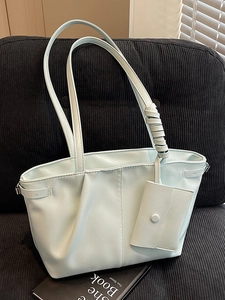 Sac Cabas pour Femmes en Cuir PU Grande Capacité Sac à Épaule Lustre Métallique Avec Petite Pochette Sac Sous l'Aisselle Plissé de Navettage