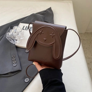 Women Casual PU Leather Crossbody Bag Cartoon Rabbit Face Design X Eyes Phone Bag Small Shoulder Bag Fashion Cute Purse