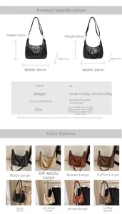 Detailed size guide for minimalist PU leather crescent tote bags with dimensions and weights