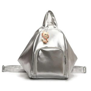 Sac à dos géométrique argenté en cuir PU métallisé avec porte-clé astronaute mignon
