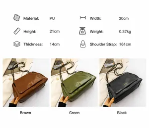 Size chart showing large PU leather tote bag dimensions 30x21x14cm for fashion daily use
