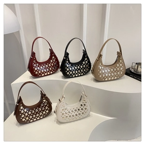 Detailed collection of crescent moon handbags featuring silver rivets in five trendy colors